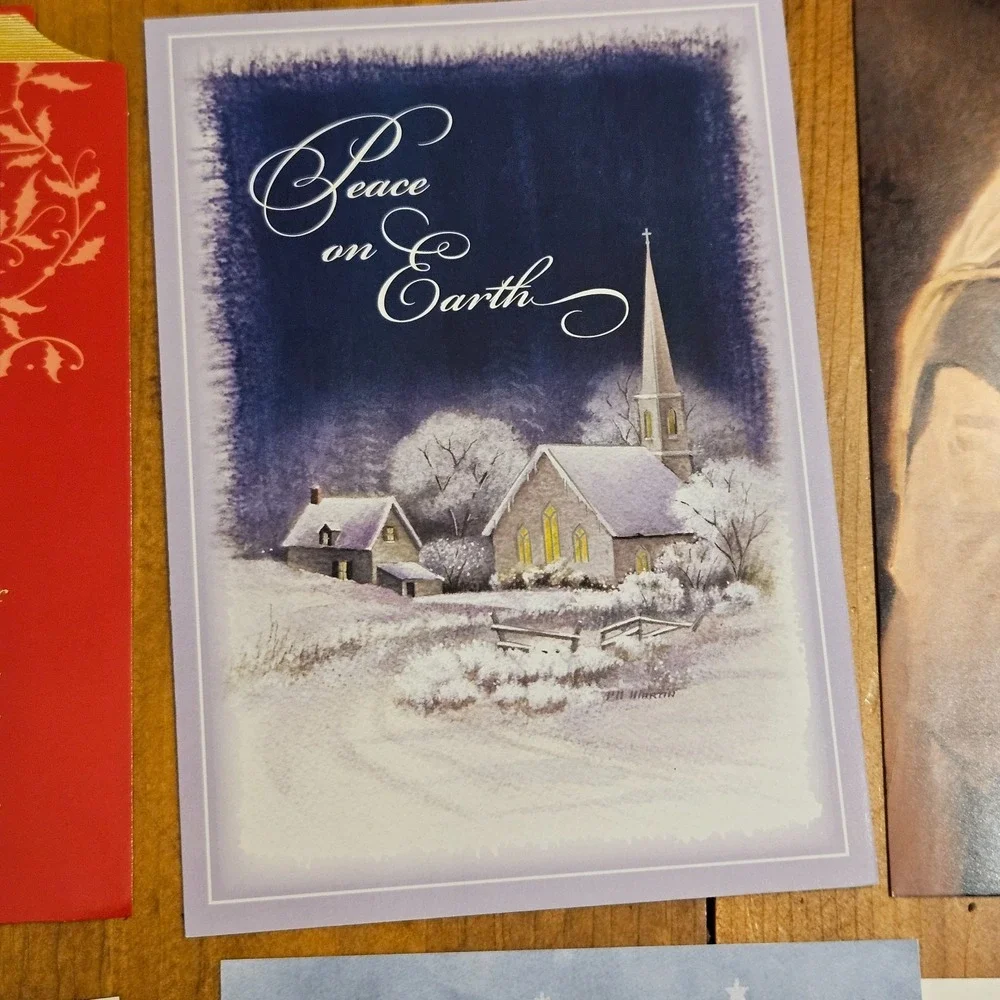 Vintage Religious Christmas Card & Matching Envelopes Lot Nativity Angels
